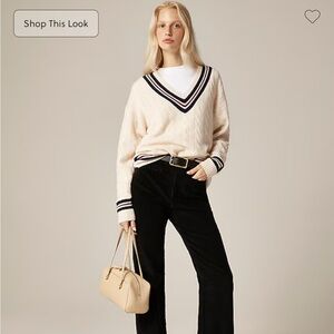 Cashmere Cricket Sweater with Navy and Red Trim